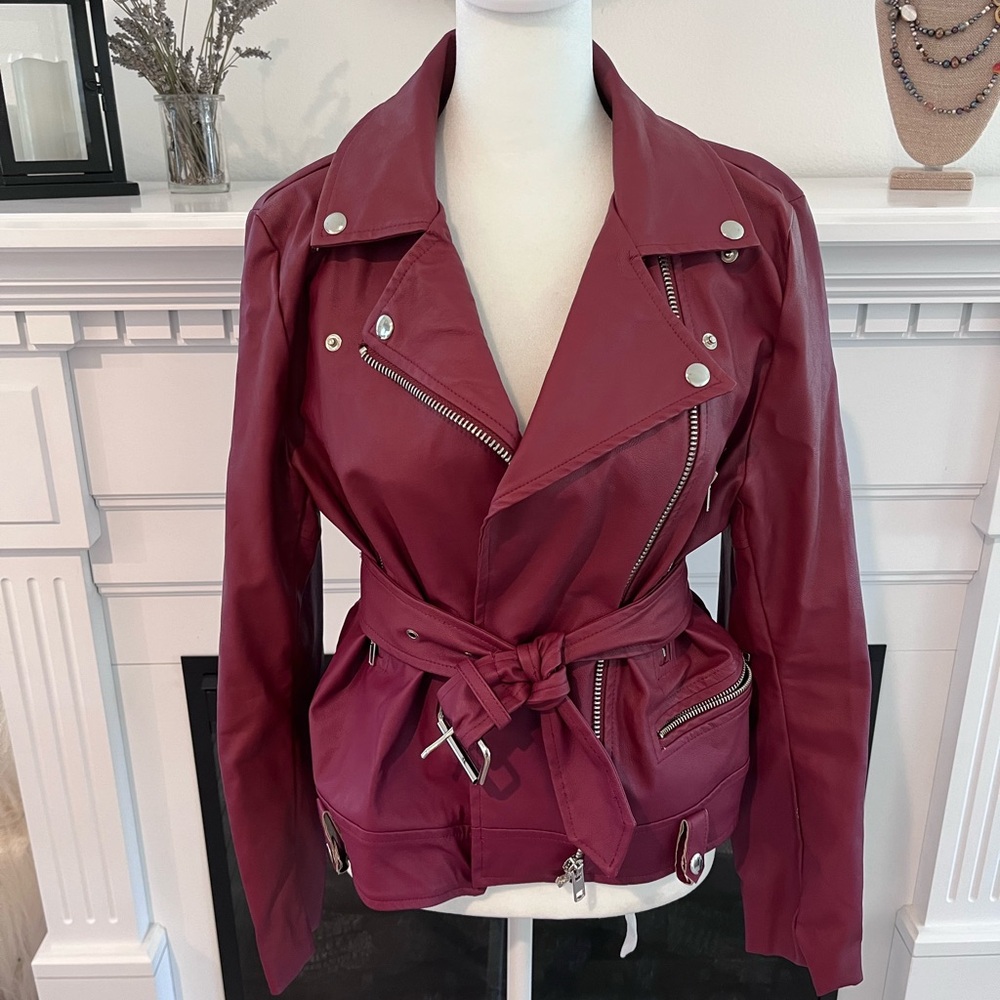 Olivaceous Faux Leather Jacket Sz L